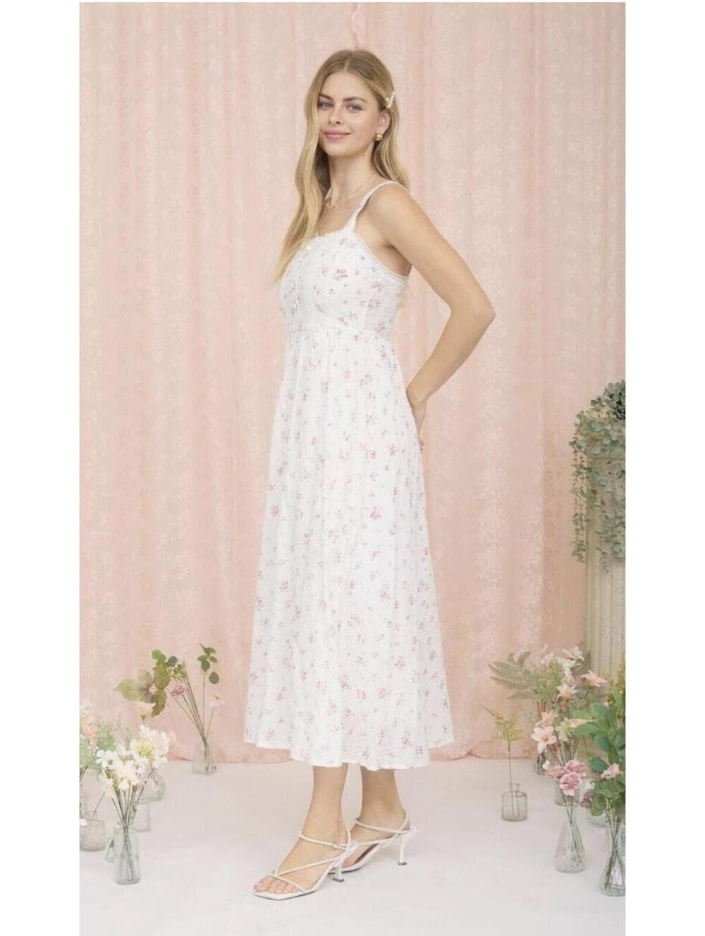 Blu Pepper White Floral Midi Dress Size M P2P 16